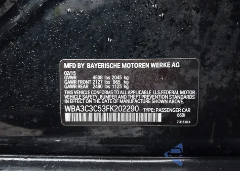 2015 BMW 320I xDrive from USA, damaged, VIN WBA3C3C53FK202290